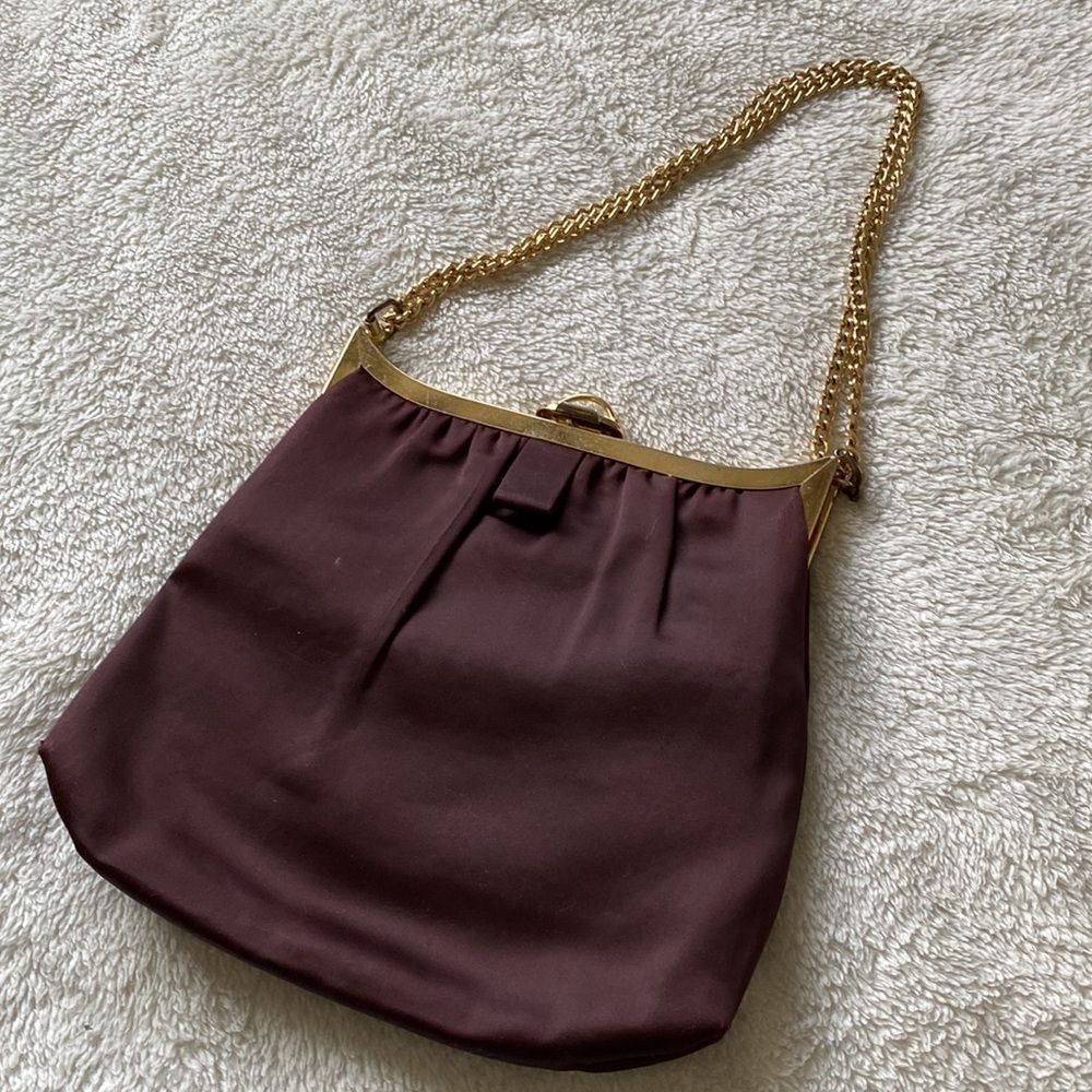 VINTAGE Plum handbag gold hardware